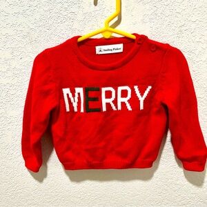 Smiling Pinker Infant 60 Red Merry Graphic Print Holiday Boxy Sweater